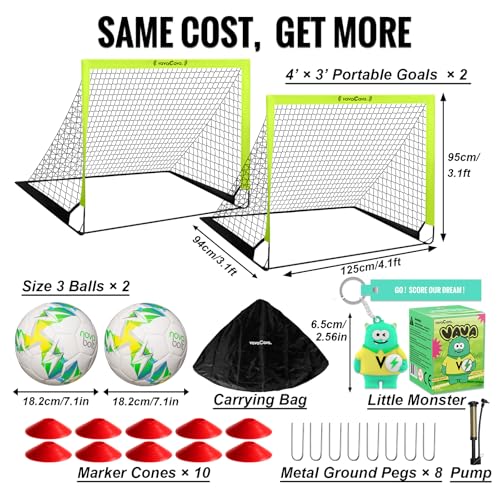 VavaCava Portable 4x3 Soccer Goal Set with 2 Goals, Balls, Cones & Accessories