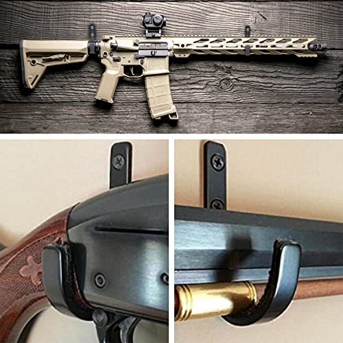 Heavy Duty Steel Gun Rack Wall Mount - Horizontal Shotgun Hooks - Black - 1 Pair