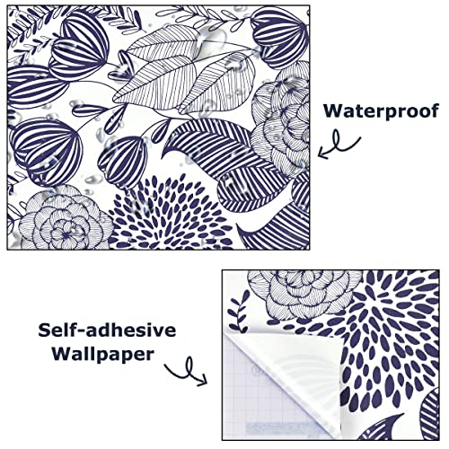 GaliGali Peel and Stick Wallpaper, Blue Floral Wall Paper, Modern Self-Adhesive Wallpaper Peel and Stick Removable Vinyl Waterproof Contact Paper for Home Decor, 17.3" x118", No.5197-3
