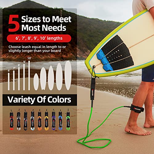 Premium Surfboard Leash - 6ft Tangle Free Legrope Strap - Black