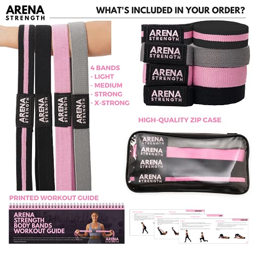 Arena Strength Long Fabric Resistance Bands Set of 4 - Full Body Workout Equipment