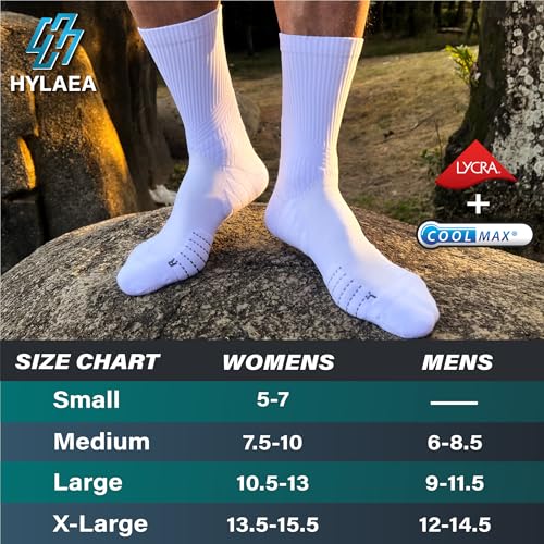 Hylaea Unisex Crew Socks - Large White 3 Pairs Running Athletic Compression