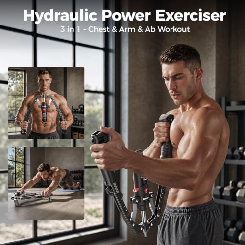 Adjustable Chest Trainer - 3-in-1 Arm Exerciser & Ab Roller - Black