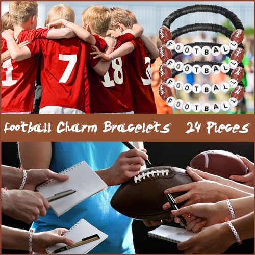 Football Bracelets - 24 Pcs Adjustable Clay Beaded Set - Black