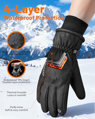 GXCROR Large Waterproof Ski Gloves for Men & Women - Winter Warm Touchscreen, Windproof