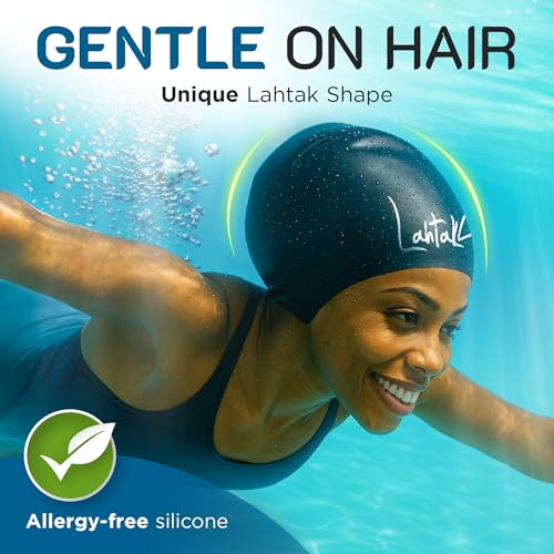 Lahtak Large XL Swim Cap for Long Hair – Women & Men with Braids & Dreadlocks (Black)