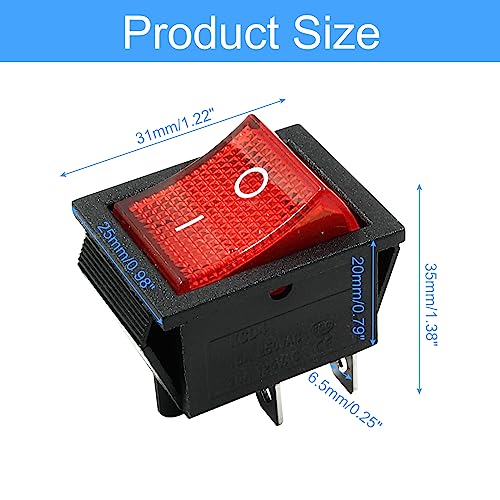 KCD4 Rocker Switch with Red LED Light - 4 Pins, 2 Position, 3 Pcs