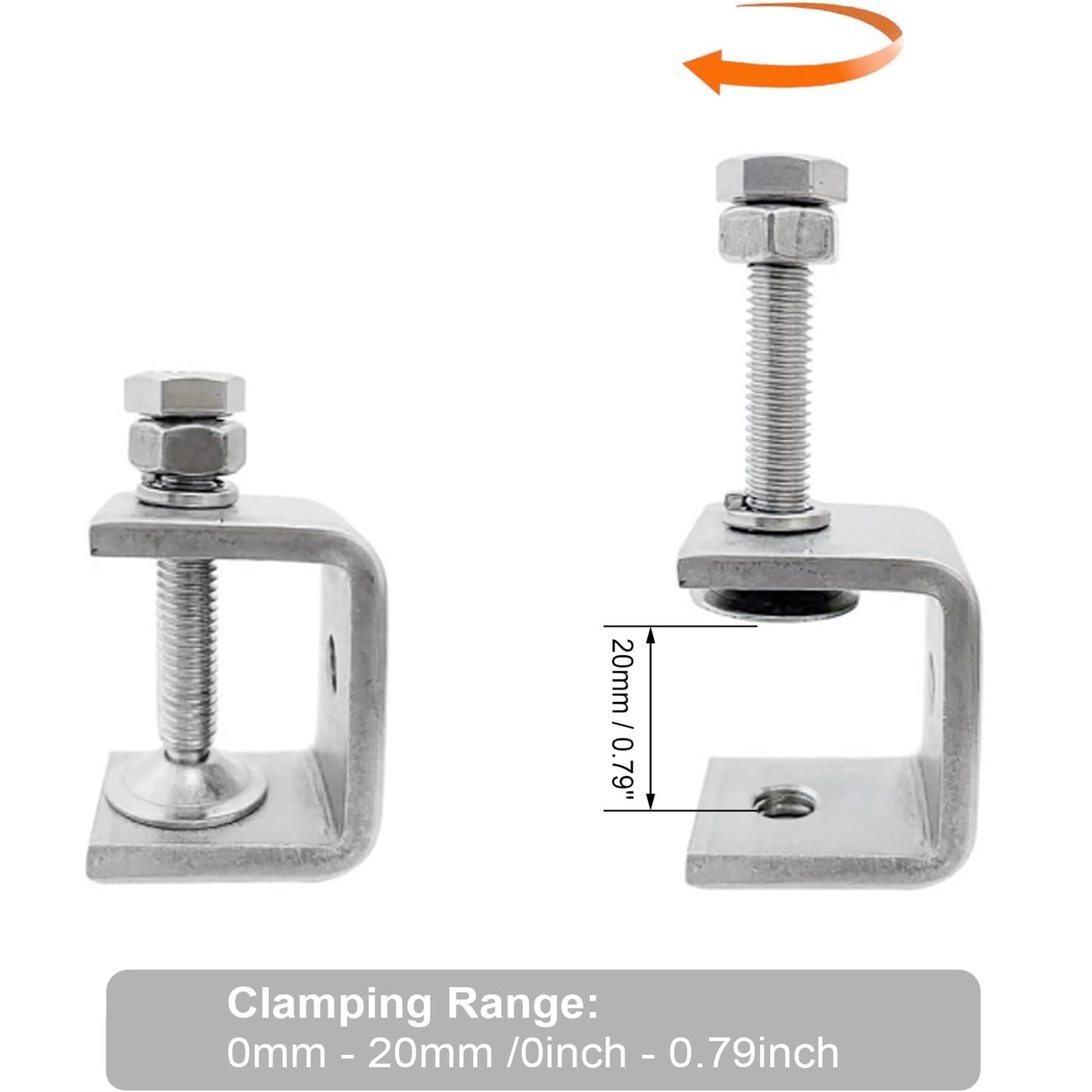 Stainless Steel C Clamps, Mini Tiger Clamp Set for Mounting, Heavy Duty Metal U Clamps, Small Desk G-Clamp with 0.98 Inch Stable Wide Jaw Opening for Metal Working Woodworking Welding Building (4pcs)