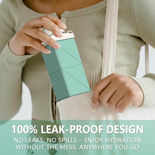 Collapsible Water Bottle - 24 oz Portable Travel Bottle - Green