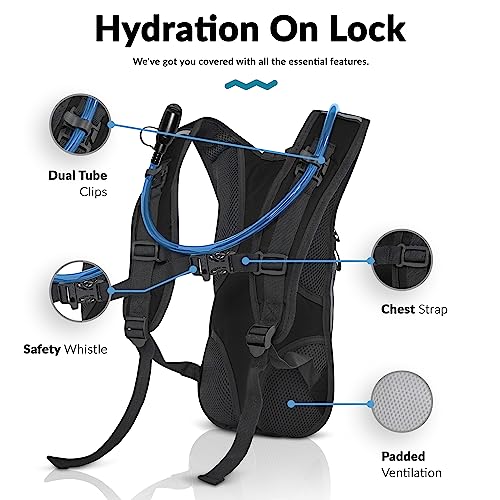 Lightweight Hydration Backpack with 2L Bladder - Black