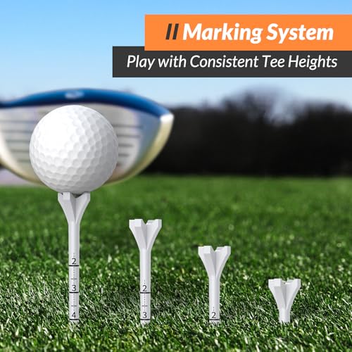 Plastic Golf Tees - 150 Pack with 3-1/4" & 1-1/2" Sizes - White