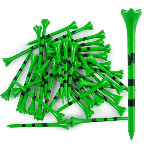 3 1/4 Inch Neon Green Golf Tees with Four Leaf Clover - 40 Pack