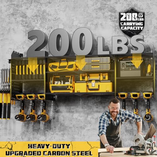 Power Tool Organizer Wall Mount with Charging Station, Expanded Width Power Tool Storage Rack, Large Tool Battery Organizer with Screwdriver/Hammer Heavy Duty Garage Storage