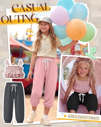 3-Pack Girls Capri Joggers - Black, Pink, Dark Heather Gray