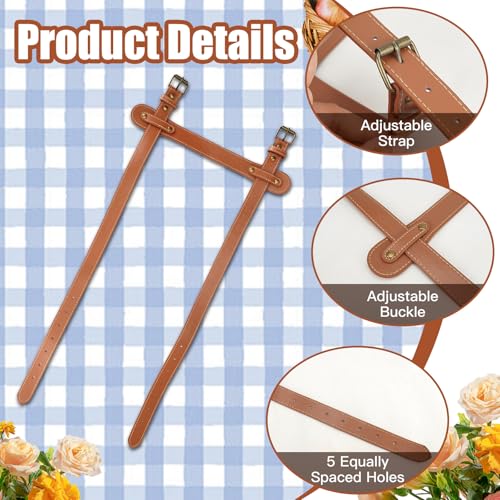 3-Pack Leather Picnic Blanket Carry Straps - 24.4 Inch Adjustable