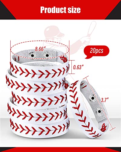 20 Pcs Genuine Leather Baseball Wristbands - Red Stitching