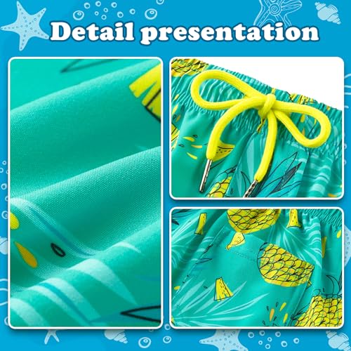 Boys Swim Trunks with Compression Liner - Neon Pineapple, 10-12 Years