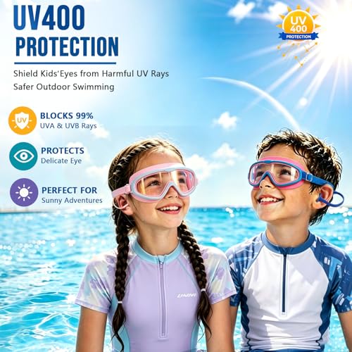 Kids Anti-Fog Swim Goggles 2-Pack for Girls & Boys, Hot Pink & Blue, Age 3-16