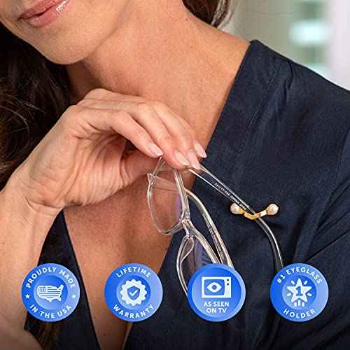 Readerest Magnetic Eyeglass Holders for Women (2 Pack), Secure Clips for Readers, Sunglasses & Work Cards, Eyewear Accessories, Holders for Nurse Badges, USA Made (Black & White with Crystals)
