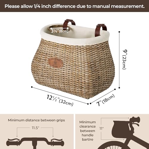 Brown Wicker Bike Basket Front with Cup Holder for Women & Men - Retro Style