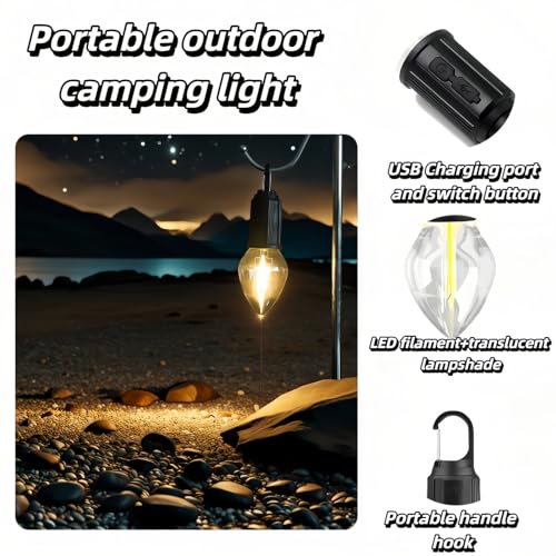 Portable LED Camping Lantern, USB-C Rechargeable Tent Light with Hanging Hook