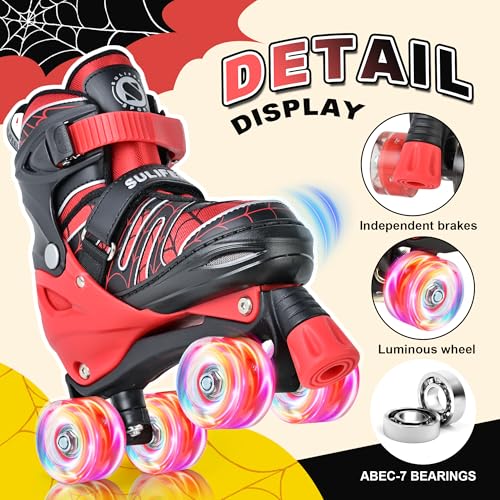 Adjustable Kids Roller Skates with Light-Up Wheels - Spider Red