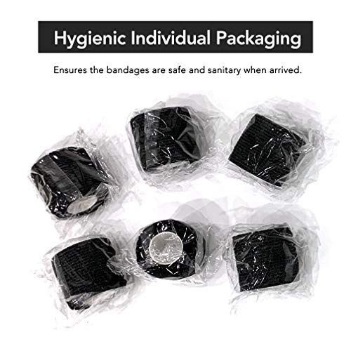 RISEN Black Cohesive Bandage 2” x 5 Yards - 6 Rolls Self-Adherent Medical Wrap for Athletic & First Aid