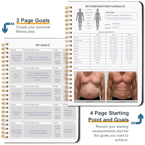 Undated Fitness Workout Journal - A5 (8.5" x 6.7") - Black
