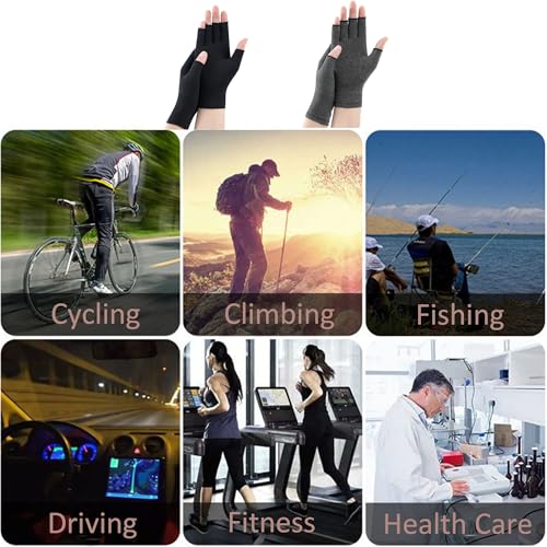 Arthritis Compression Gloves - Fingerless Breathable Support - Dark Gray Medium