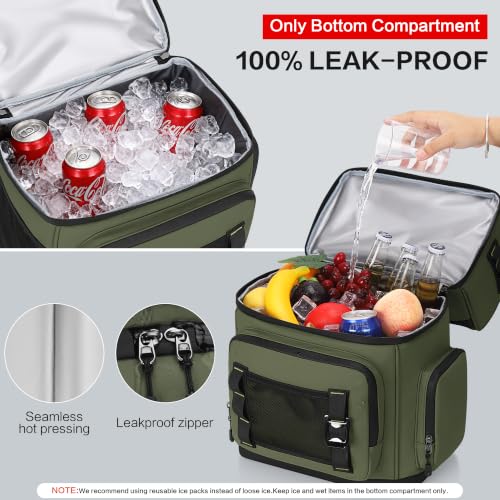 YOUNGOA Green Large 44 Can Cooler Backpack with Dual Insulated Compartments