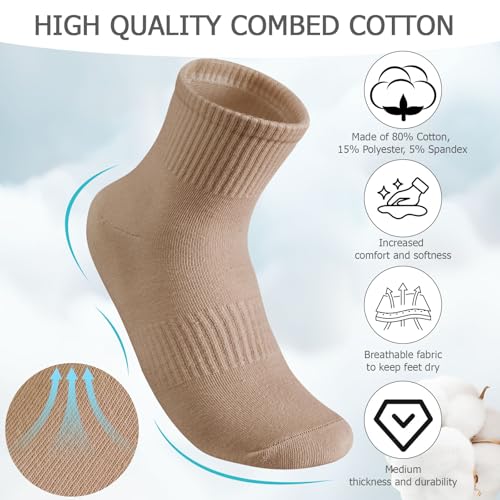 COZYOFFI Natural Ankle Socks Women 10 Pairs Cotton Athletic Socks, Size 6-11, Natural Color