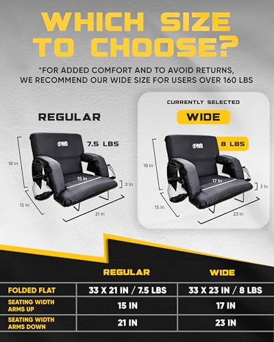 Stadium Seat for Bleachers - 3" Foam Cushion, 2 Cup Holders, 23" Wide - 2 Pack