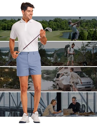 PULI Men's Waterproof Golf Shorts 5'' Inseam, Quick Dry, Breathable, Dutch Blue, 32W x 5L