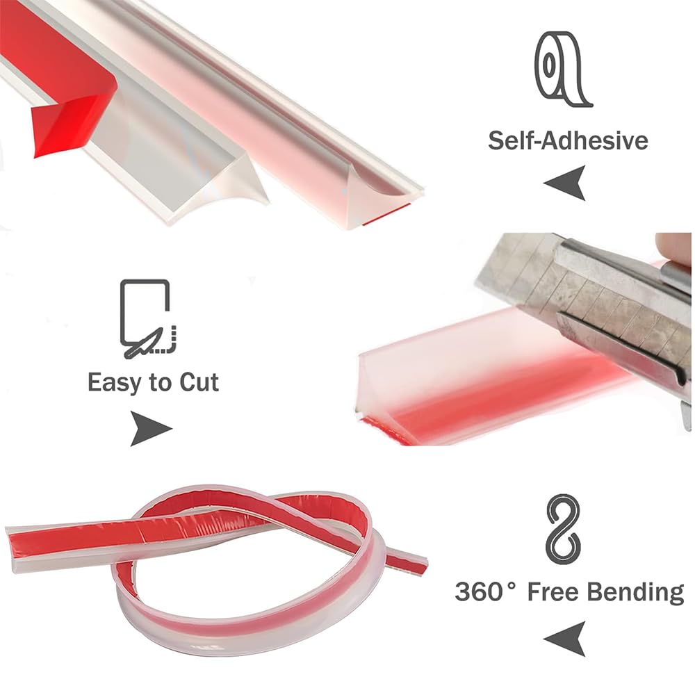 Shower Threshold Water Dam,Self Adhesive Silicone Waterproof Barrier Bathroom and Kitchen Shower Water Stopper Guard for Dry And Wet Separation Caulk Seal Strip Edge Trim(39Inch, White)