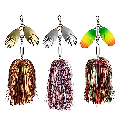 QualyQualy Fishing Spinner Bait 3pcs with Double Blades - Pink & Silver, Red & Green, Gold & Red