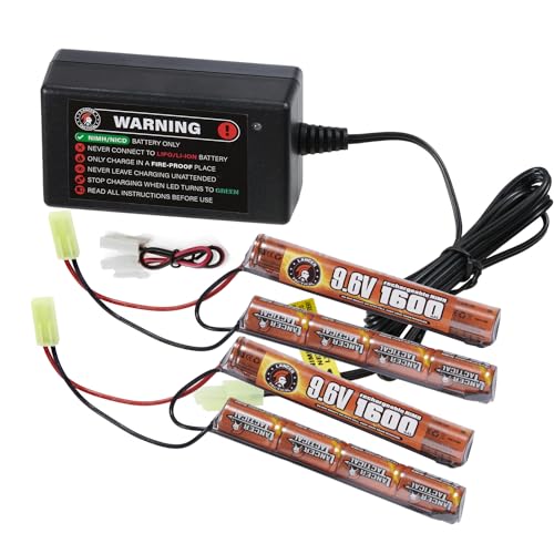 9.6V 1600mAh NiMH Airsoft Battery Pack with Smart Charger - 2 Pack