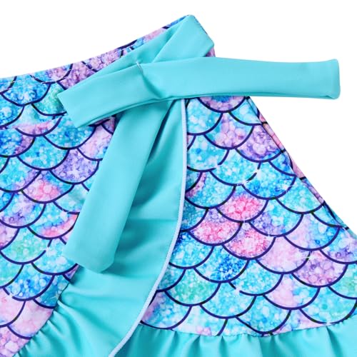 ALISISTER Girls 3-Piece Swimsuit Set with Cover Up & Skirt - Mermaid Blue 5-6Y