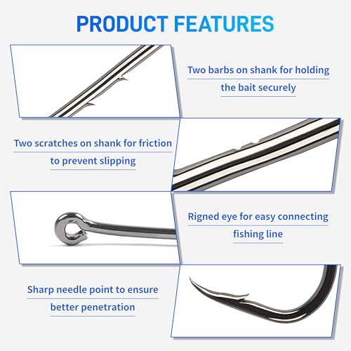 Long Shank Baitholder Fishing Hooks - Size 1/0, 50pcs