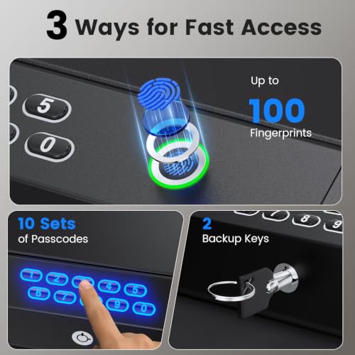 Biometric Handgun Safe with Handle - Portable Quick Access for 2 Pistols