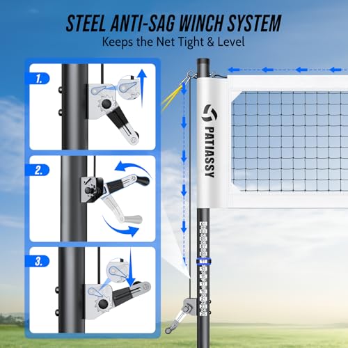 Heavy Duty Volleyball Net Set - Steel Anti-Sag Winch, 32FT, B-White