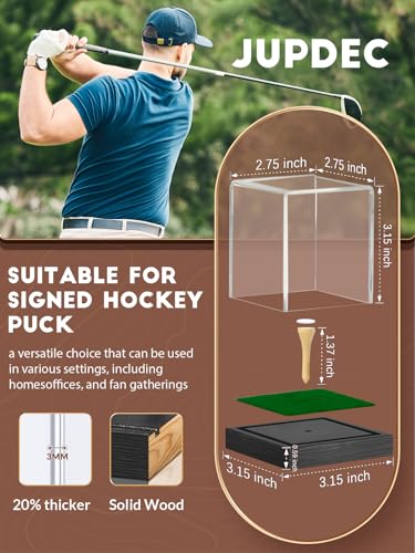 JupDec Black Golf Ball Display Case - Acrylic & Wood Stand, Single Ball Storage