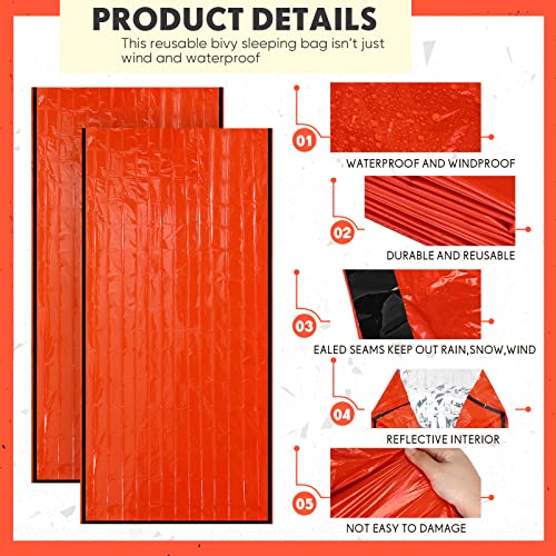 Qunclay 12-Pack Emergency Sleeping Bag Bivy Sacks with Hood, Orange 82.7 x 35.4 in, Includes Whistles & Nylon Stuff Sack