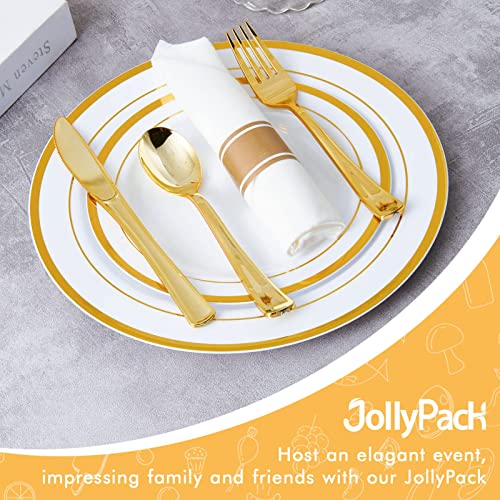 Gold Disposable Plastic Plates Set - 100 Pack | 10 & 7 Inch Party Tableware