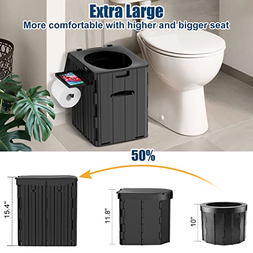 PAHTTO Black XL Portable Camping Toilet Foldable with Phone Shelf & Paper Holder