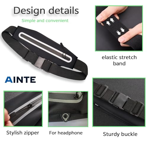 Slim Running Belt with Phone Holder - Water-Resistant Waist Pack - Black