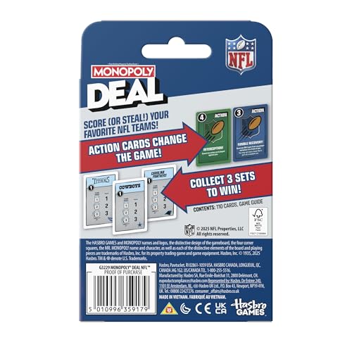 Monopoly Deal NFL Edition Card Game - Fast-Paced Family Fun