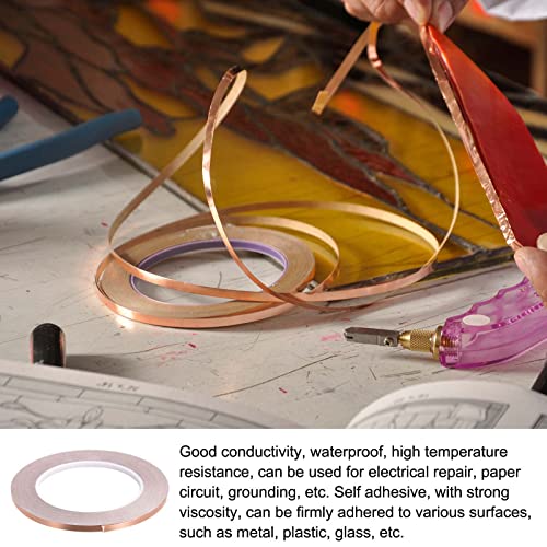 Copper Foil Tape Conductive Adhesive, [for EMI Shielding, Electrical Repairs, Stained Glass, Paper Circuits, Grounding] - 3/16"/98ft/2 Roll