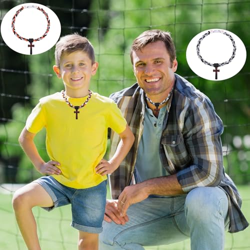 Baseball Necklace for Boys - Three-Braid Rope Tornado - Black & White Grey