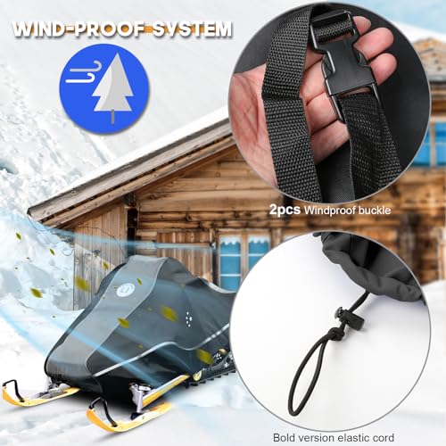 Waterproof Snowmobile Cover - 106"-115" Gray, Heavy Duty 600D Oxford Fabric