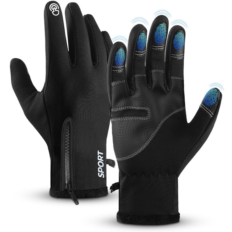 Thermal Touchscreen Winter Gloves - Waterproof Windproof Black Medium